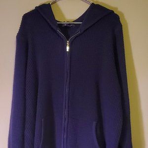 Blue-Violet Zip Up Thermal Waffle Knit Hoodie with Pockets